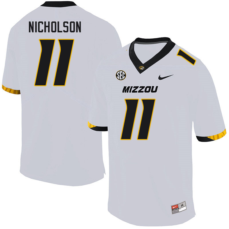 Men #11 Devin Nicholson Missouri Tigers College Football Jerseys Sale-White